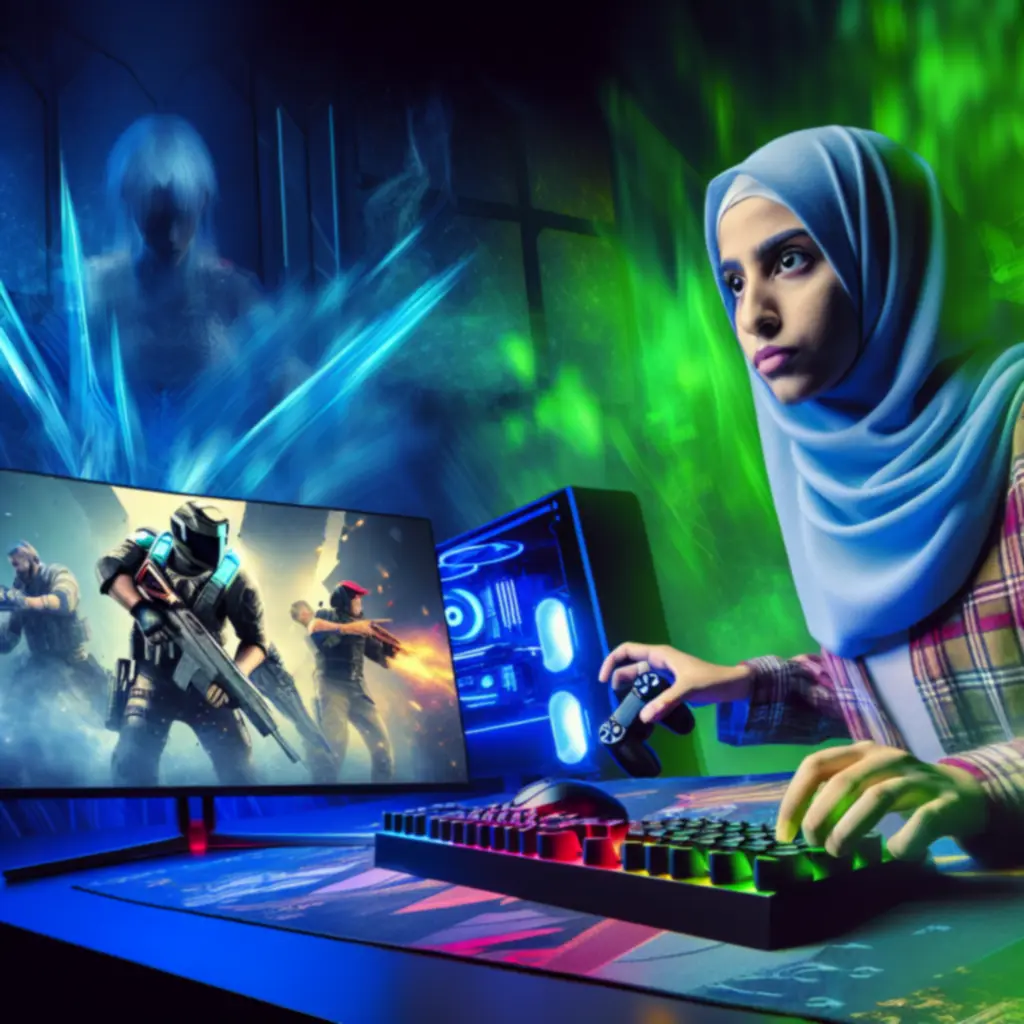 Dynamiczna scena gamingowa symbolizująca intensywną rozgrywkę