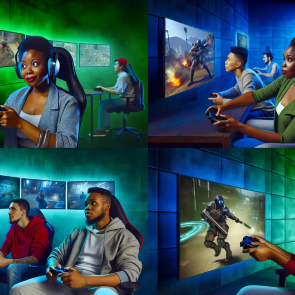 Różne gatunki gier przedstawione w dynamicznej kompozycji