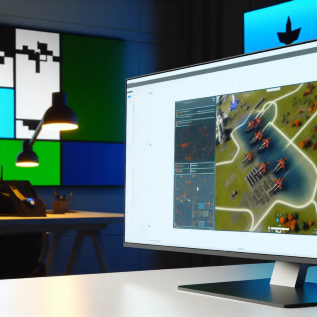 Schemat strategii w grze przedstawiony w formie futurystycznego interfejsu